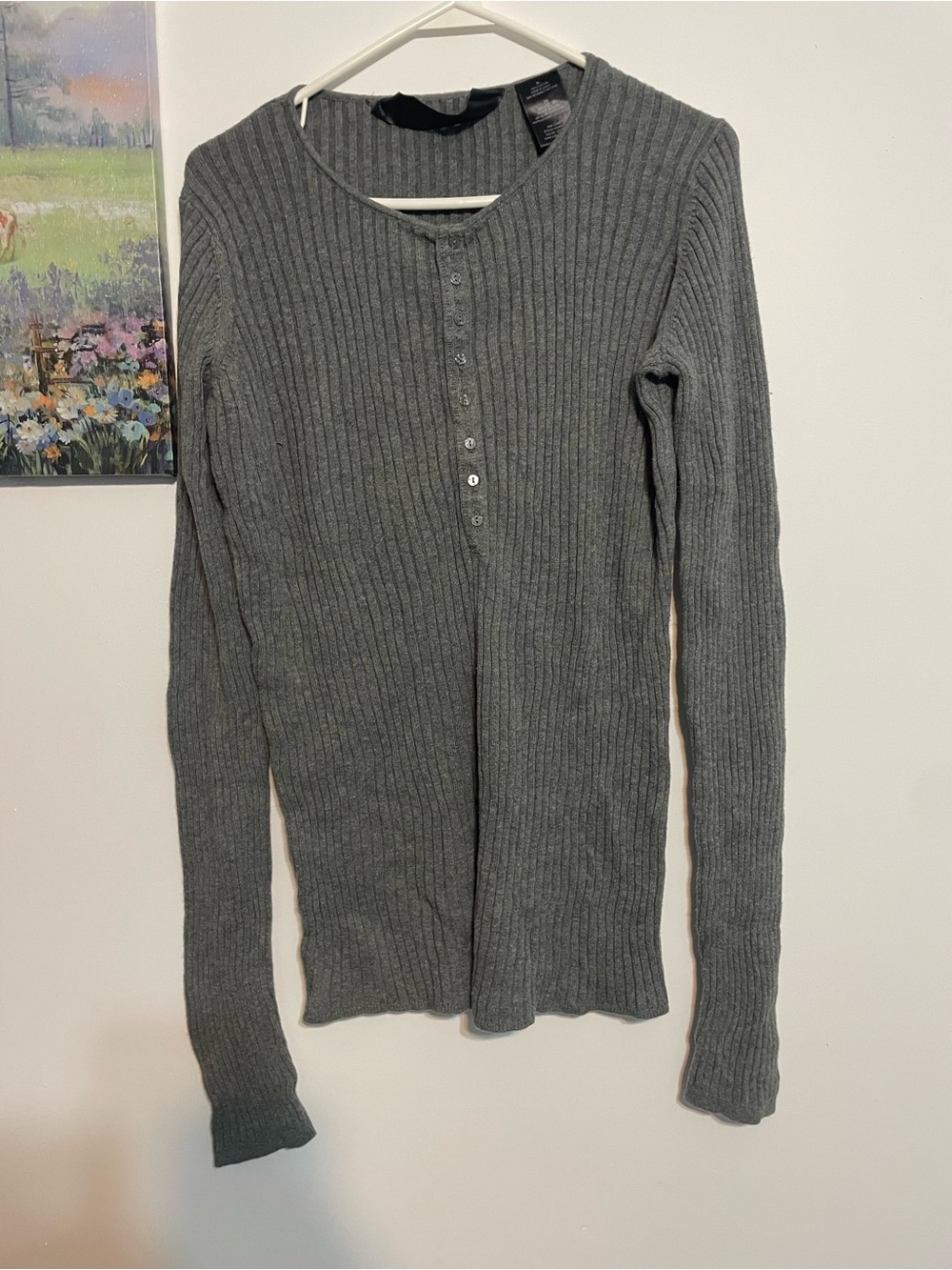 Ribbed Henley Sweater - Gray